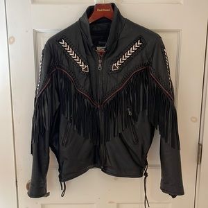 vintage black leather fringe Route 66 jacket. Removable thinsulate interior.
